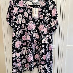 LulaRoe xl 18/20 Melissa Black Tunic Top Pink Floral Rose Print NWT